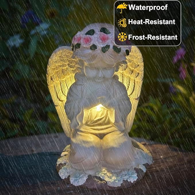 YODY Solar Garden Statues Outdoor Decor- Yard Decorations for Patio, Balcony, Backyard, Lawn Ornaments - Angel Figurines with LED Light- Unique Birthday House Warming Gifts for Women, Mom, Grandma