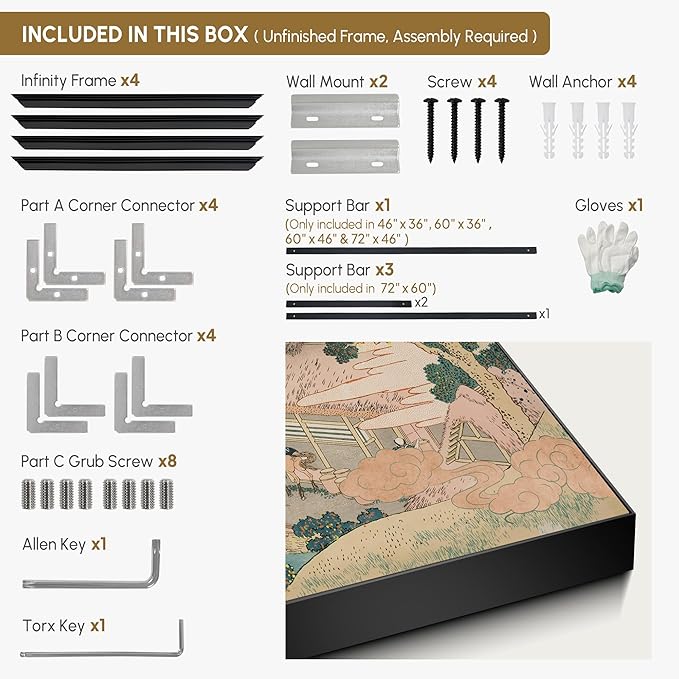 SIGNWIN 46"x72" Extra Large Framed Wall Art Japanese Ukiyo-e Landscape, Timeless Mt. Fuji Scene for Zen-Inspired or Asian-Style Interiors for Home Living Room Bedroom Decor (Frame Assembly Required)