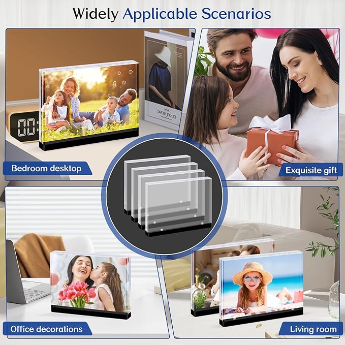 4×6 acrylic photo frame(3 Pack) -Double Sided 20 mm clear picture frame| Magnetic Standing Modern Design for Stereoscopic Displays, Desk Decor &Perfect Memories Gifts