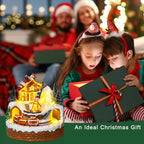 Animated Musical Christmas Village Figurines - Gingerbread House Building and Gingerbread Man with Train, LED Lights & Music - Battery or USB Powered and Home Collection Decorations