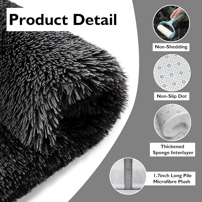 9x12 Fluffy Area Rugs for Living Room,Large Fuzzy Shag Area Rug for Bedroom,Black Soft Non-Shedding Indoor Plush Carpet for Kids Bedroom Nursery Home Decor