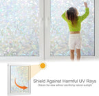 Volcanics Rainbow Window Privacy Film - Decorative Stained Glass Film, Static Window Clings, Heat Control Tinting - Grayish Silver, 35.4 x 78.7 inches
