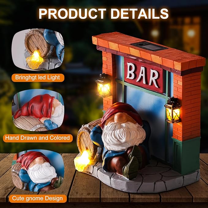 WINTS Garden Gnomes Solar Lights,Solar Gnomes Outdoor,Funny Garden Gnomes Decoration for Lawn,Balcony,Yard,Patio Gnome Gifts for Mom,Men