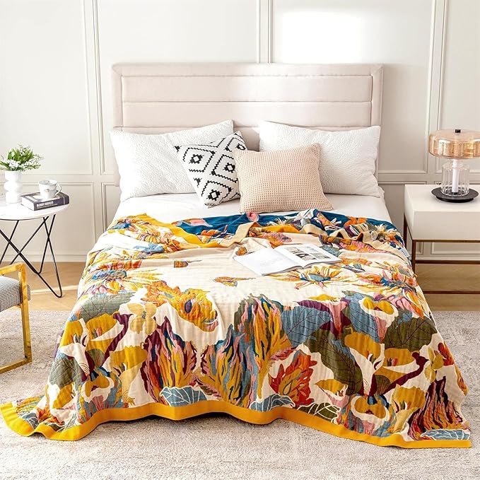 MSGKV Boho Throw Blanket Queen Size 90" x 90" Warm Blanket for Couch and Sofa Blankets Cover for Living Room Summer Throw Cozy Blanket