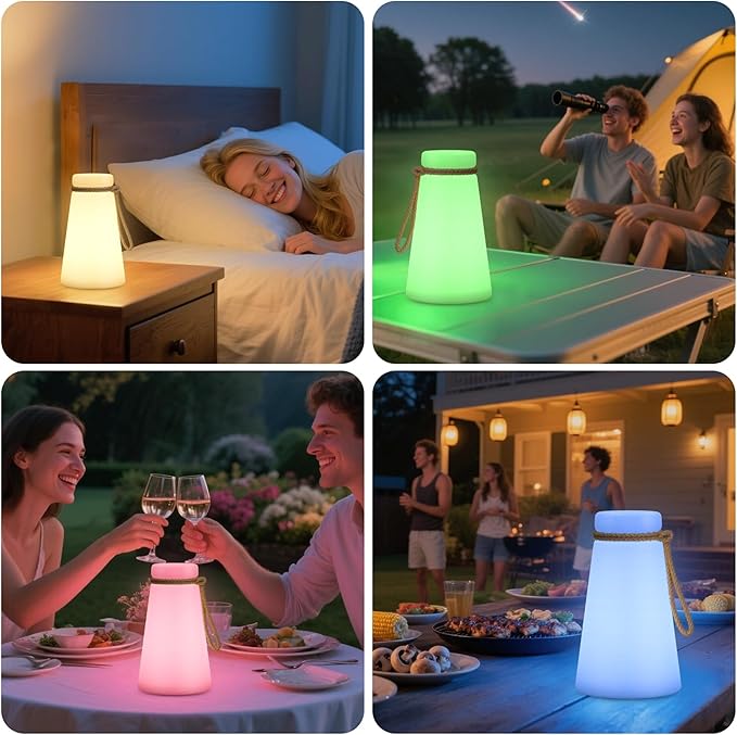 Portable Outdoor Table Lamp, Cordless Rechargeable Outdoor Table Lanterns RGB LED Lights with Remote, IP44 Water-Resistant Battery Operated Hanging Lamp for Patio Garden Camping Dining Room