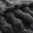Lotus Karen King Size Faux Fur Blanket - Dark Gray, Big Bubble Rabbit Fluff, 108x90 Inches