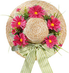 Dilicoming Spring Wreaths for Front Door - 16 Inch Spring Summer Hat Wreath with Artificial Flower, Gift for Women, Indoor Outdoor Wreaths for Wall, Window, Farmhouse, Party, Holiday Home Décor