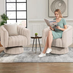 Kromax Swivel Accent Chair with Armrest, Set of 2, Mid Century 360 Degree Swivel Barrel Chair Overstuffed Tufted Velvet, Ideal for Living Room, Bedroom, Reading Room, Beige