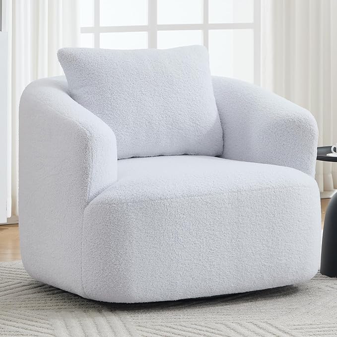 Swivel Accent Chair,360° Rotating Barrel Chair,Teddy Fleece High-Resilience Sponge Single Sofa, Easy Assembly for Living Room, Bedroom, Apartment White