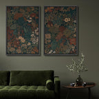 SIGNFORD Framed Canvas Print Wall Art Set Vintage Botanical Floral Dark Green and Rust Toned Illustration Modern Art Decorative Nordic Nature for Living Room, Bedroom, Office - 24"x36"x2 Black