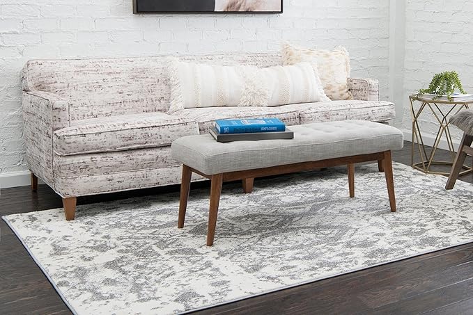 Unique Loom Rosso Collection Vintage, Geometric, Bohemian, Traditional, Distressed, Southwestern Area Rug, Rectangular 5' 0" x 8' 0", Light Gray/Ivory