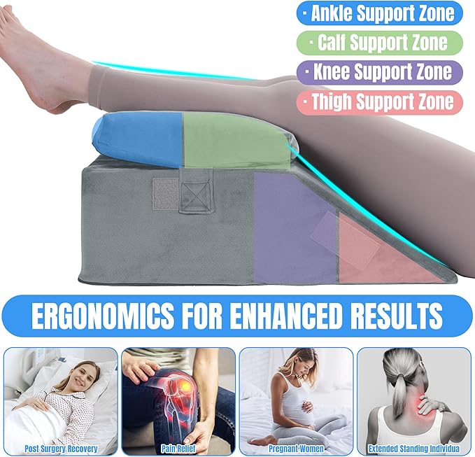 HOMBYS Leg Elevating Adjustable Pillow,High Density Foam Leg Elevation Pillows for After Surgery,Wedge Pillow for Knee or Leg Pain Relief,Leg Support Pillow to Elevate Feet (17"x24"x9")