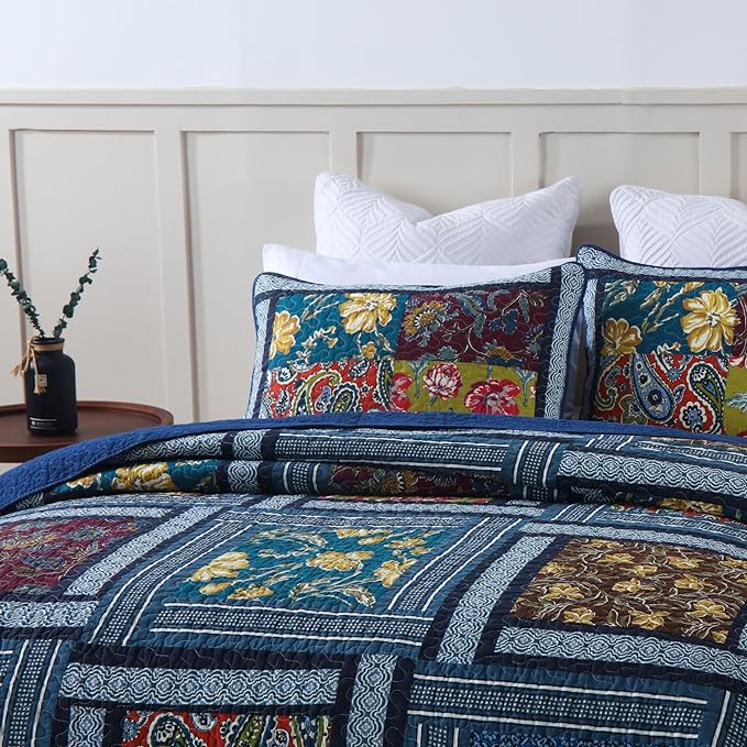 Secgo King Comforter Set for Bed - 100% Cotton Quilts Queen Size, Black Bedspreads (96 * 104 Inch) with 2 Pillow Shams