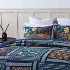 Secgo Queen Comforter Set for Bed - 100% Cotton Quilts Queen Size, Burgundy Bedspreads (90 * 98 Inch) with 2 Pillow Shams, Patchwork Reversible Lightweight Bedding