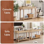 43.3”Console Table with 2 Drawers, Modern Retro Entryway Table with Fluted Panel & Storage Shelf, Narrow Wood Behind Couch Sofa Table for Living Room, Foyer, Hallway(Natural)
