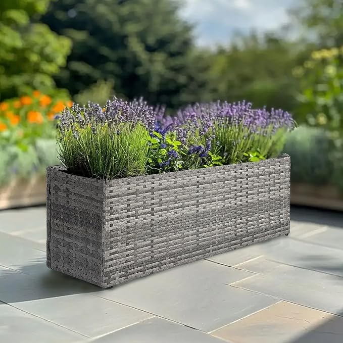 LEWIS&WAYNE Large Rectangular Block Planter Box Handmade Wicker Tall Planters for Outdoor Plants with Removable Liners Modern Planter for Indoor Outdoor Patio Deck - Gray, 36''x12''x16''