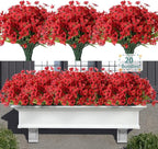 20 Bundles Artificial Flowers for Outdoors, UV Resistant Fake Flowers with Plastic Plants, Faux Silk Flowers for Planter outdoors, Fake realistic flowers For Window Box Front Porch Patio Decor-Red
