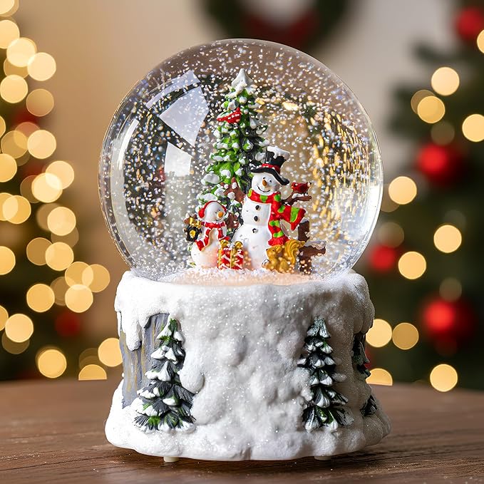 Snowmen Christmas Snow Globe, Musical Lighted with 6H Time Water Lantern with Swirling Glitter, Christmas Holiday Party Gifts and Decorations