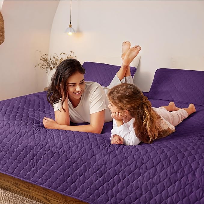 Exclusivo Mezcla Reversible California King Size Quilt Bedding Set with Pillow Shams, Lightweight Quilts Cal King Size, Soft Bedspreads Bed Coverlets for All Seasons - (Deep Purple, 112"x104")