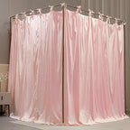 4 Corners Post Princess Curtain Bed Canopy Double Layer Cozy Mosquito Net Mesh and Cloth for Girls Adults Bedroom Decoration (Double-Beigepink/White, 78" W*86" L*82"*H/(King))