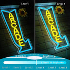 Arcade Neon Sign LED Light Dimmable Gaming Lights for Wall Decor USB Powered Neon Gaming Sign for Game Rooms, Bars and Retro Arcade Decor Gifts for Teenage Boys, Kids