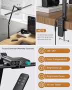 TROND LED Desk Lamp with Clamp, 29.55'' Tall Desk Light with Remote, 1500LM Bright Table Lamp, Swing Arm Clip on Light, Eye-Caring, Touch Control Dimmable for Home Office Monitor Reading Study Task