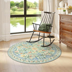 Wonnitar Washable Round Area Rug, 5ft Green Floral Round Rug Boho Soft Circle Carpet, Non Slip Low Pile Circle Accent Carpets for Kitchen Living Room Entryway Bedroom
