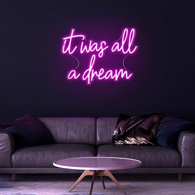 Kavaas It Was All A Dream Neon Signs 16.5" x 12.5", Pink It Was All A Dream Neon Light for Girly Room Decor Aesthetic | LED Dream Signs for Bedroom, Party, Bar, Salon, Bathroom