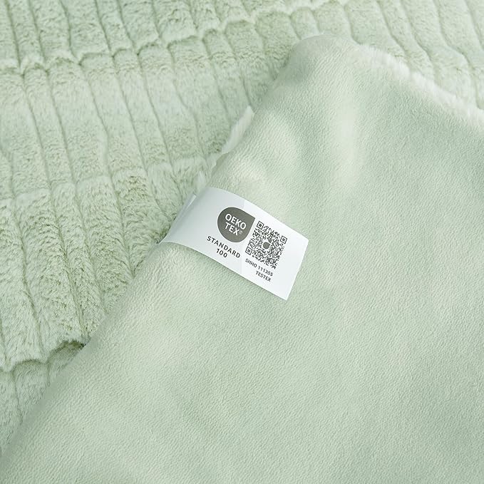 Amélie Home Luxury Striped Faux Fur Throw Blanket for Couch, Embossed Split Fur Cozy Fuzzy Fluffy Luxurious Soft Plush Sofa Chair Bed Gift Blankets for Women Men Wife Friend, 55"x70", Sage Green