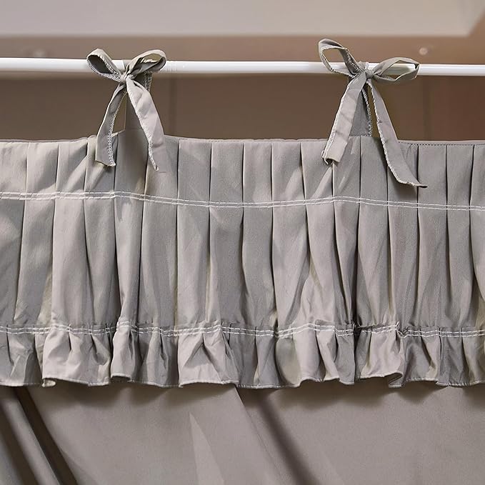 Ruffle Lace up 4 Corners Post Princess Curtain Bed Canopy Cozy Breathable Mosquito Net Cloth for Girls Adults Bedroom Decoration (Grey, 64" W*82" L*82" H/Queen)