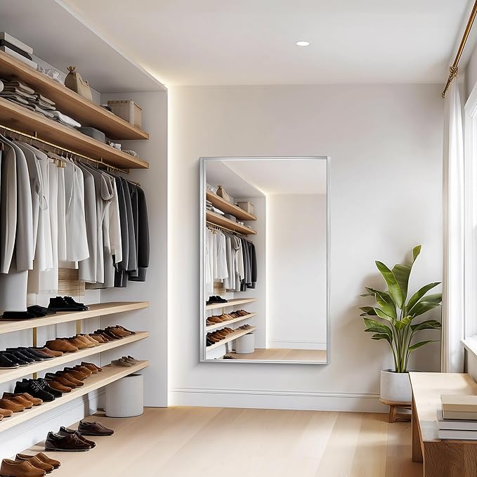 Silver Bathroom Mirror, 36x55 Inch Rectangular Deep Frame Mirror, Large Wall Mounted Bathroom Vanity Mirror Over Sink for Bedroom,Restroom, Living Room, Hangs Vertically or Horizontally