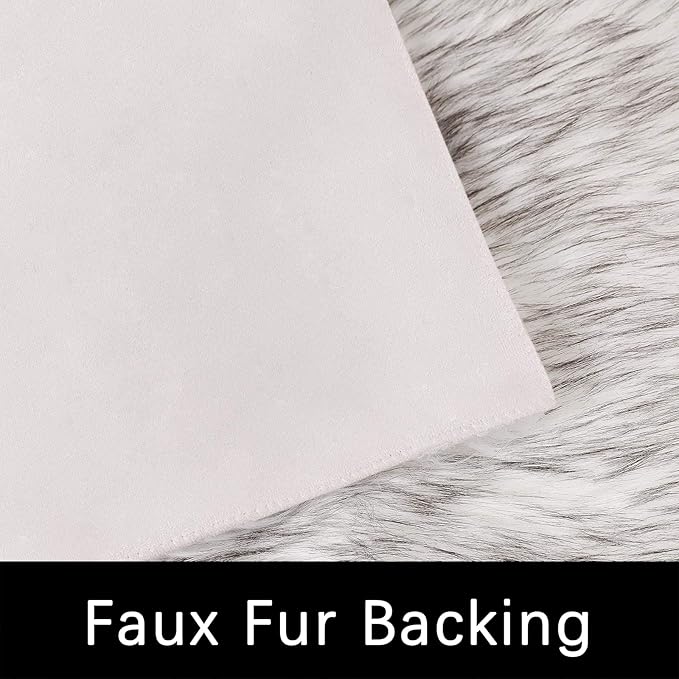 Latepis 2x5 Runner Faux Fur Rug White with Grey Tips Rugs Washable Sheepskin Rug Fluffy Shaggy Fuzzy Bedroom Rugs for Teen Room Décor, Runner