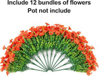 Artificial Fall Flowers Fake Plants for Outdoors Autumn Decoration, 12 Bundles Orange Silk Morning Glory with Eucalyptus Look Real UV Resistant Faux Flowers for Outside Planters Front Door Yard Indoor