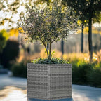 LEWIS&WAYNE Large Square Planter Box Handmade Wicker Tall Planters for Outdoor Plants with Removable Liners Modern Planter for Indoor Outdoor Garden Patio Front Porch - Gray, 17''x17''x18''