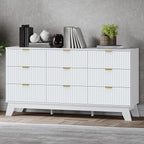 Fluted 9 Drawer Dresser, 57.1" Wide Modern Boho Chest of Drawers, Wooden Storage Dresser TV Stand for Bedroom, Living Room, Closet, Hallway, Curved Profile Design