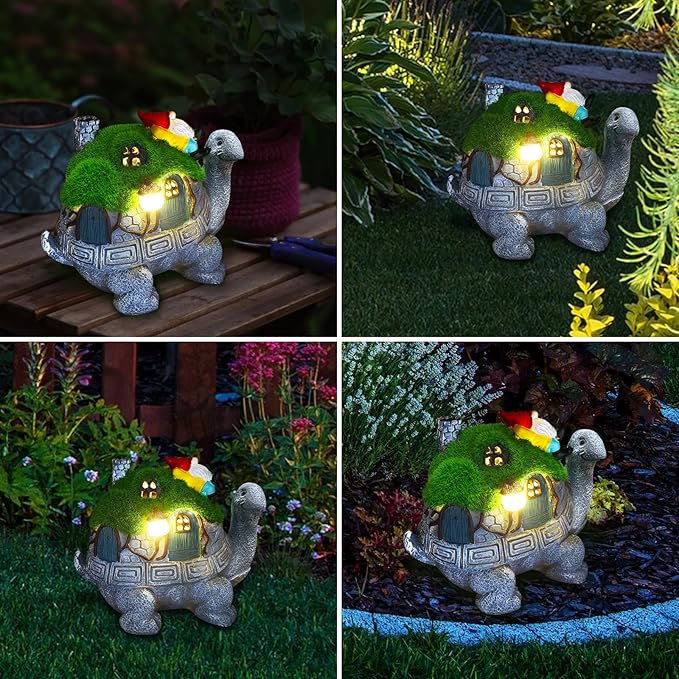 SunGlee Solar Turtles for Outdoors Turtle Solar Light Garden Statue, Cute Tortoise Garden Outdoor Turtle Decor for Patio Lawn Yard Gifts for Mom Grandma Housewarming Birthday