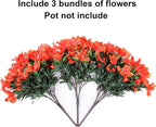 INSPRING Artificial Fall Flowers for Outdoors Decoration, 3 Bundles Fake Silk Azalea Flower Plants Outside UV Resistant Realistic Faux Flowers for Planters Porch Patio Garden Walkways Home, Orange