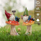 TERESA'S COLLECTIONS Resin Statues for Yard, Set of 2 Cute Garden Gnomes on Mushroom Statues for Outdoor Patio Porch Lawn, Ideal Gift for Dad Mom Birthday, Outside Decor Housewarming Gifts, 6.7"