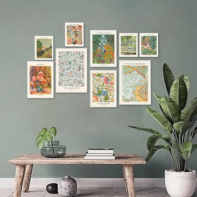 Vintage Eclectic Wall Art Prints Set of 9, Abstract Eclectic Wall Decor Matisse William Morris Van Gogh Monet Maximalist Famous Artist Painting Pictures, Trendy Maximalism Poster for Aesthetic