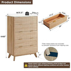 T4TREAM Fluted 5 Drawers Dresser, 48" Tall Modern Chest of Drawers with Faux Marble Top, Curved Profile Design, Wood Drawer Organizer for Bedroom, Living Room, Hallway, Entryway, Natural Oak