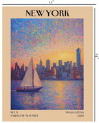 Retro Vintage New York Wall Art Print - 11x14 Unframed Poster - New York City Souvenirs, Cute Trendy Colorful Wall Decor (Sunset Sailboat, 11x14")