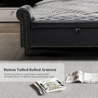 Furniliving 55” End of Bed Bench, Bedroom Bench with Button-Tufted, Large Upholstered Storage Ottoman Benches Entryway Bench with Storage Shoe Cabinet Bench, for Bedroom, Living Room, PU, Black