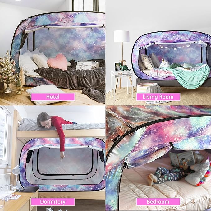 Bed Tent Twin Bed Canopy Portable Dream Tent for Adult Indoor Sleeping Tents with 2 Doors Breathable Private Space Tents, Unicorn