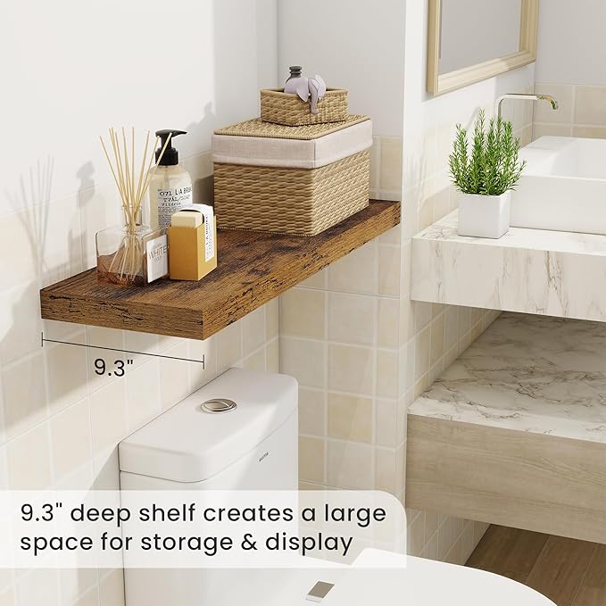 Fun Memories Floating Shelves for Wall, 30 Inch Rustic Wood Wall Mounted Shelves for Bathroom, Bedroom, Kitchen, Living Room, Deep Floating Shelves for Storage & Home Decor (Brown,Set of 2)