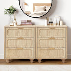 Fluted Nightstand Set 2 22.9'' Wood Nightstands with Drawers Bedside Table Set of 2 Mid Century Drawer Dresser for Bedroom Living Room Natural