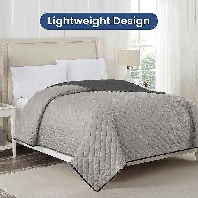Martex Reversible Coverlet – King Bed Quilt – Lightweight King Size Bedding – Durable King Size Quilts for Bed – Soft - Easy Care Bedding – Light Gray/Graphite