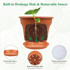 10 Inch Plastic-Flower-Pot-for-Indoor-Plants, 4 Pack Large Outdoor Planter Pot with Drainage Holes & Saucers, Resin Decorative Garden Pots Planters