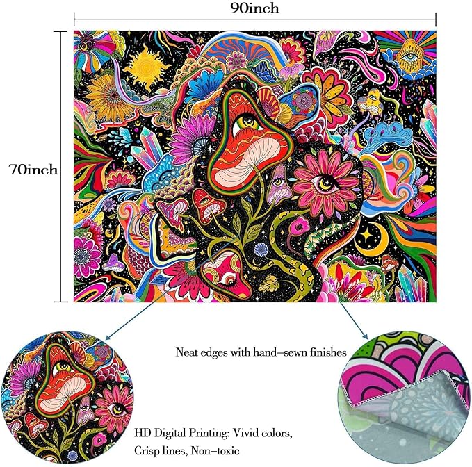 Lunerfex Mushroom Tapestry Pink Flowers Tapestry for Bedroom Aesthetic Tapestries Cute Floral Tapestries Wall Hanging for Bedroom and Living Room Decor Pink Flowers 70×90 Inches