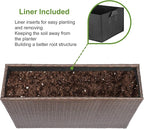 LEWIS&WAYNE Large Rectangular Block Planter Box Handmade Wicker Tall Planters for Outdoor Plants with Removable Liners Modern Planter for Indoor Outdoor Patio Deck - Brown, 38''x11''x30''