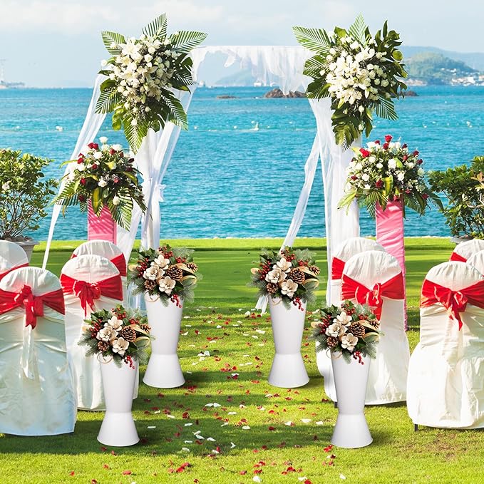 12 Pack Plastic Flower Bucket, 15.5 Inch White Flower Buckets for Cut Flowers with Base, Multi-Purpose Plastic Vase for Flower Display Stand Florist Supplies, Home Wedding Decoration